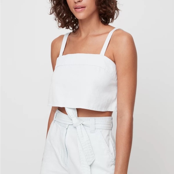 Wilfred Tops - ARITZIA Wilfred Free Pasha Crop Open Back Top Cotton Tank • White Blue • S Small